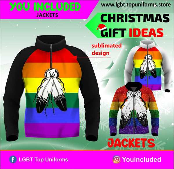 ADS 02 YouIncluded Jacket LGBT quarter-zip full-zip raglan feather rainbow violet white red orange yellow green blue black