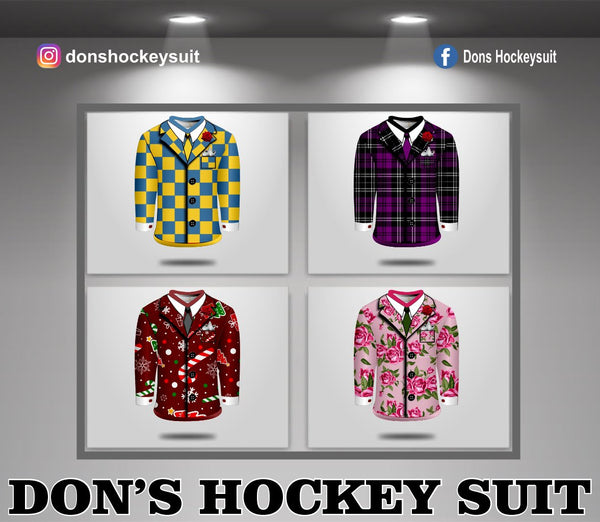 ADS Don Cherry Hockey Christmas flower checkered tshirt suit v-neck set-in yellow blue red violet pink green white