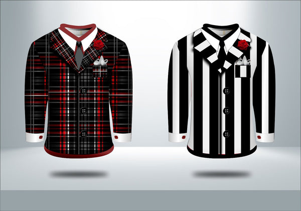 ADS Don Cherry Hockey flower checkered stripes tshirt suit v-neck set-in red black grey white