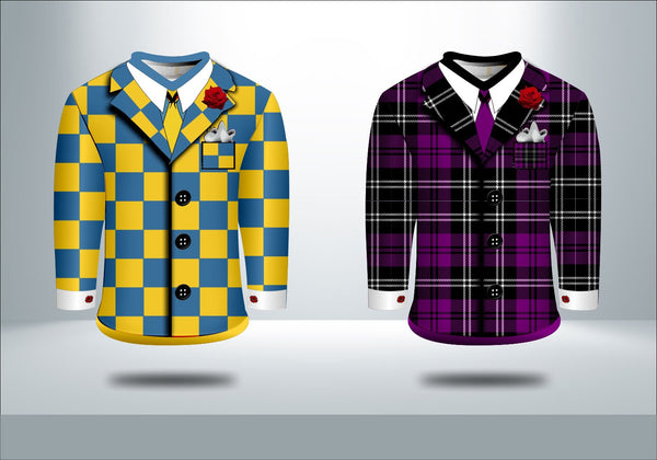 ADS Don Cherry Hockey flower checkered tshirt suit v-neck set-in yellow blue red violet white