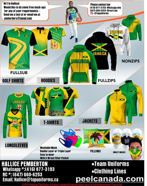 ADS Jamaica JAM Package Golf shirt Hoody Fullzip Longsleeve T-shirt Jacket Fullzip Mask Pillow Cover