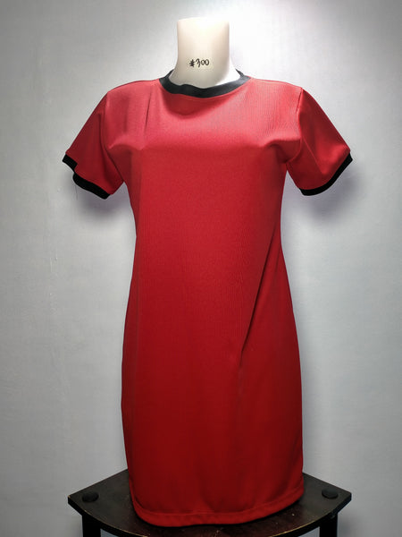 Dress P121 L157 ZXL MPeelu R-neck Red plain Set-in ladies