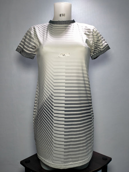 Dress P121 L189 ZM MPeelu Grey White r-neck ShortSleeves Set-in Ladies