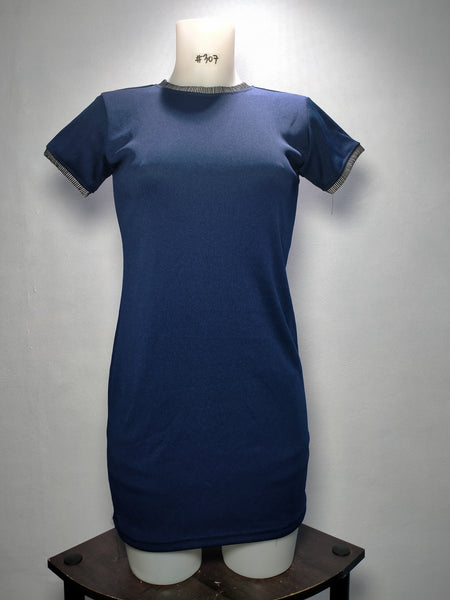 Dress P121 L192 ZS MPeelu Blue r-neck ShortSleeves Set-in Ladies