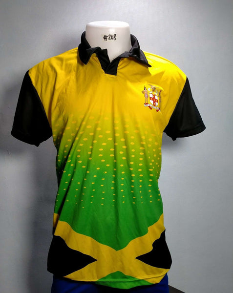 Golfshirt P171 L667 ZS MPeelu Sample Nationwear Jamaica Green Yellow set-in no-placket Mens