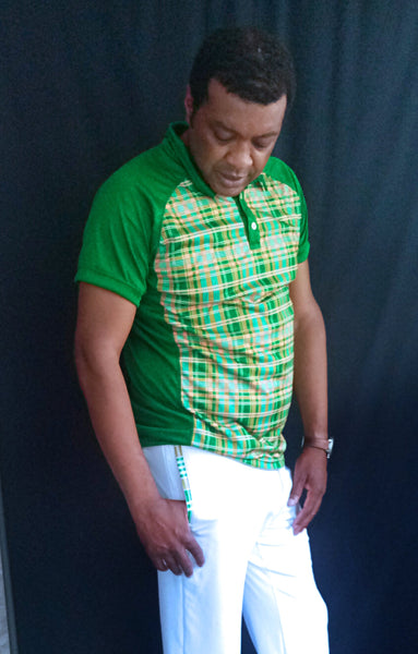 Hallice polo shirt golf shirt madras green white jacket fullzip short madras pants white 10