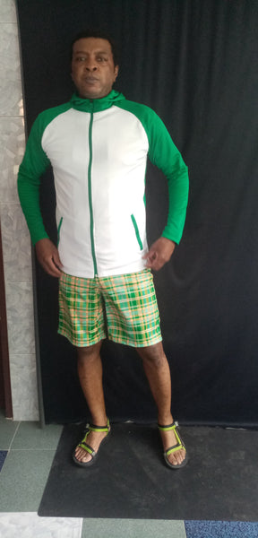 Hallice polo shirt golf shirt madras green white jacket fullzip short madras pants white 3