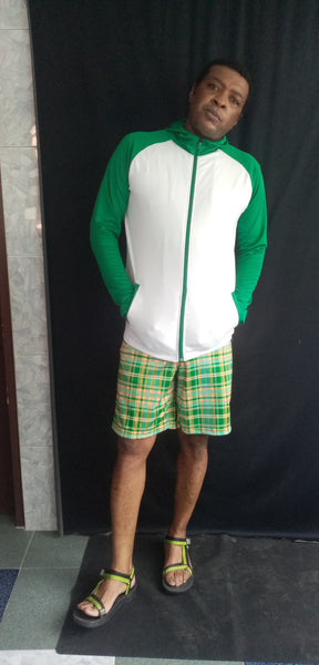 Hallice polo shirt golf shirt madras green white jacket fullzip short madras pants white 4