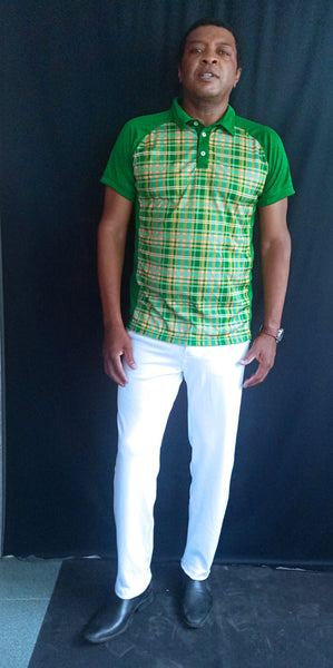 Hallice polo shirt golf shirt madras green white jacket fullzip short madras pants white 9