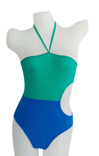 Swimsuit P240 L2 Zxs Mnone Onone sample blue green halter sidehole 1piece