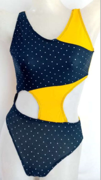 Swimsuit P244 L5 Zxs Mnone Onone sample yellow blue dots 1piece